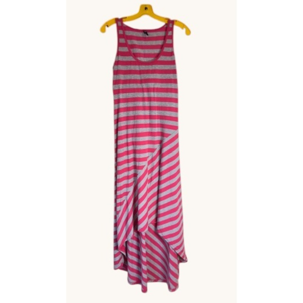 Pink Grey Striped High‎ Low Maxi Dress Womens Medium Sleeveless Boho Summer